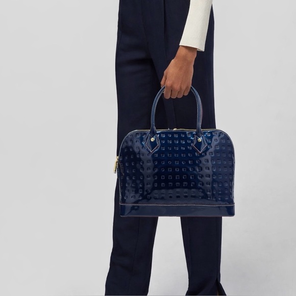 Arcadia Italy Navy Patent Leather Embossed Dome Satchel Handbag – Made in Italy - Picture 9 of 9